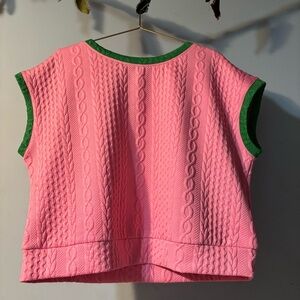 Pink and Green Textured Sleeveless Top and Shorts